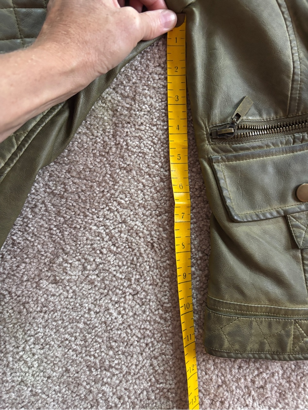 blanc noir Olive Quilted Faux Leather Moto Jacket - Picture 12 of 12